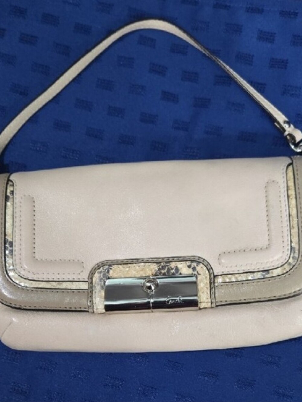 Coach Kristen Cream Leather Shoulder Bag with Silver-Tone Clasp - Picture 11 of 12
